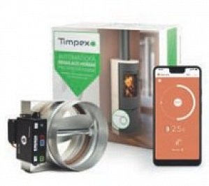 automatická regulace - spalování řízené programem Timpex ECO 10+ Sety Model regulace hoření se snadnou instalací a ovládáním přes mobilní aplikaci, který byl vyvinutý speciálně pro krbová kamna. Ø 120 mm TIM-200863